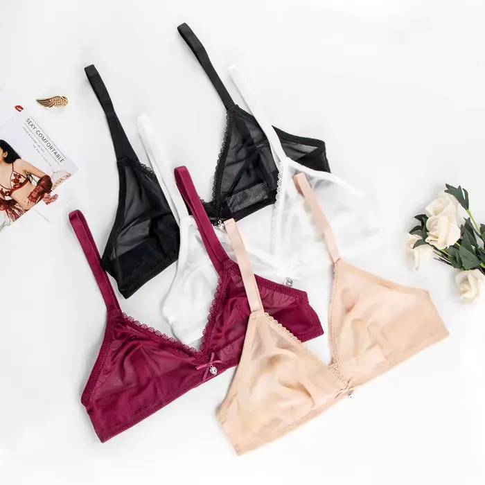 Dámske viacfarebná podprsenka Set, spodná bielizeň transparentné, sexy, priehľadné vlákno, dutý uzol, bezdrôtové, 3 kusy/Lot