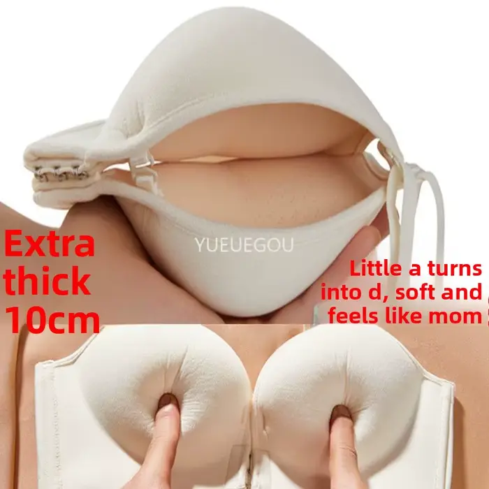Push-up podprsenka s extrémnym predným uzáverom 10 cm pre malé prsia, ultra hrubé polstrovanie, plisovaný golier, sexy spodná bielizeň s ponorným výstrihom, bez chrbta, bez ramienok, vertikálny výťah