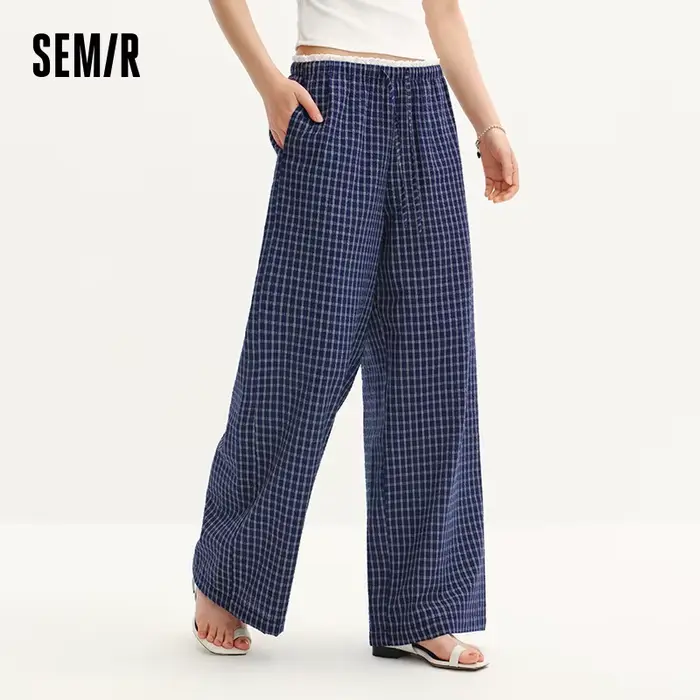 Pantalon Femme Semir à Carreaux 2026, Texturé, à Volants, Coupe Large, Style Urbain Décontracté, Dou