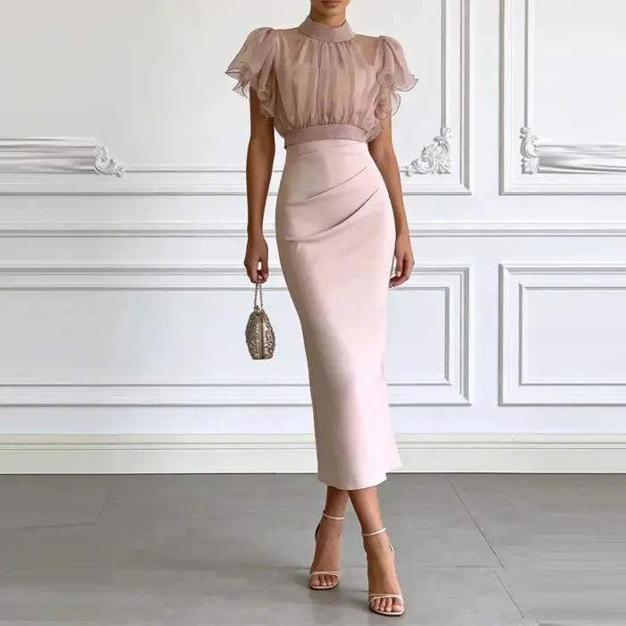 Elegantná štíhla sukňa a priehľadná sieťovina pre ženy – jednofarebná letná kolekcia, slim fit, ideálna na každodenné nosenie