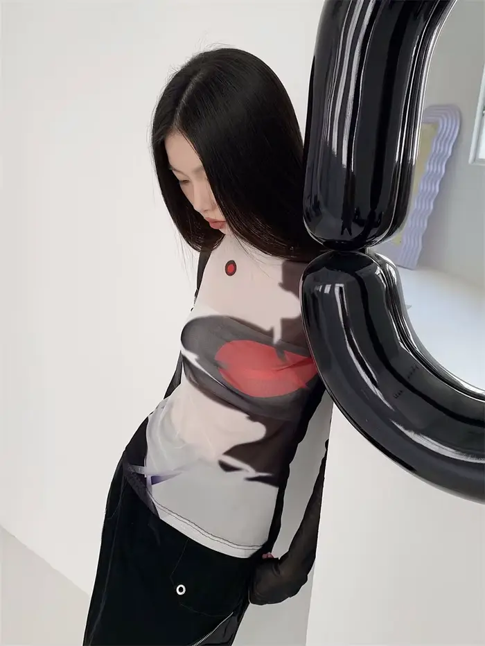 CHEERART – t-shirt manches longues pour femmes, haut en maille, transparent, graphique, à la mode, p