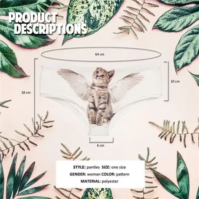 Bezšvové ženské nohavičky s potlačou Angel Cat 3D – Push-up slip a roztomilé kreslené tangá