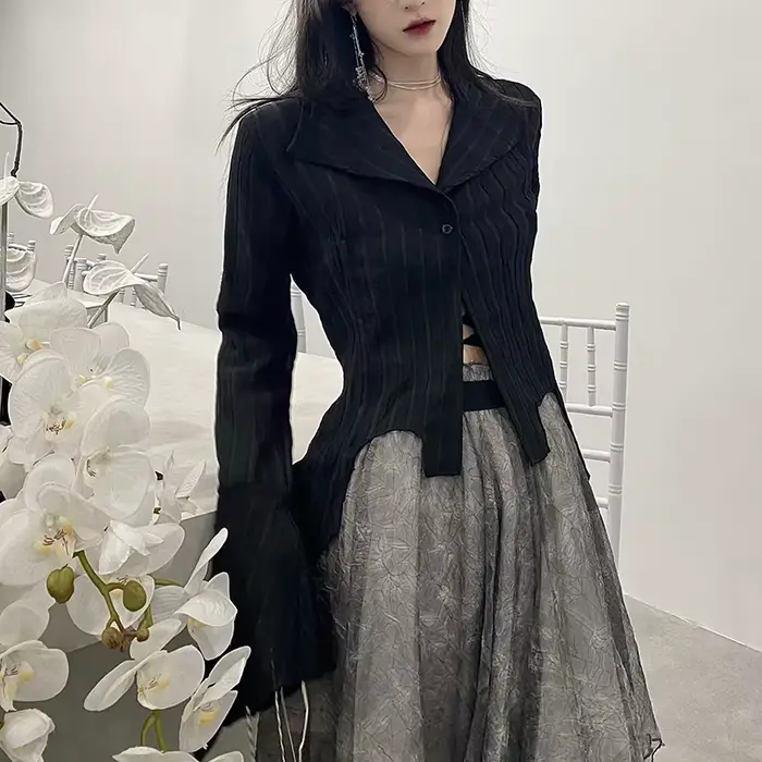 košeľa casual gothic koreana pre ženy, kancelársky štýl, rolák, polyester, večer von, jarné leto