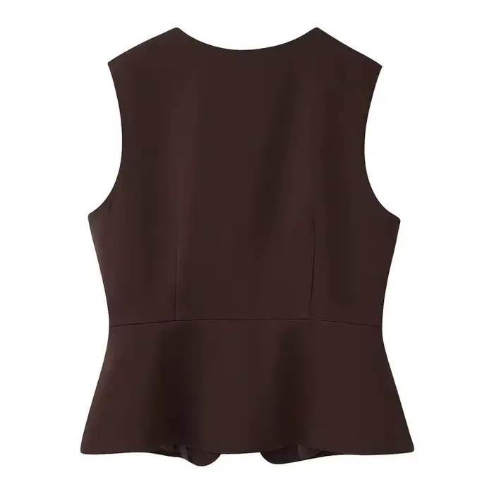 ETJ automne 2025 femmes élégant mode couleur unie col rond gilet tempérament polyvalent bouton up gi