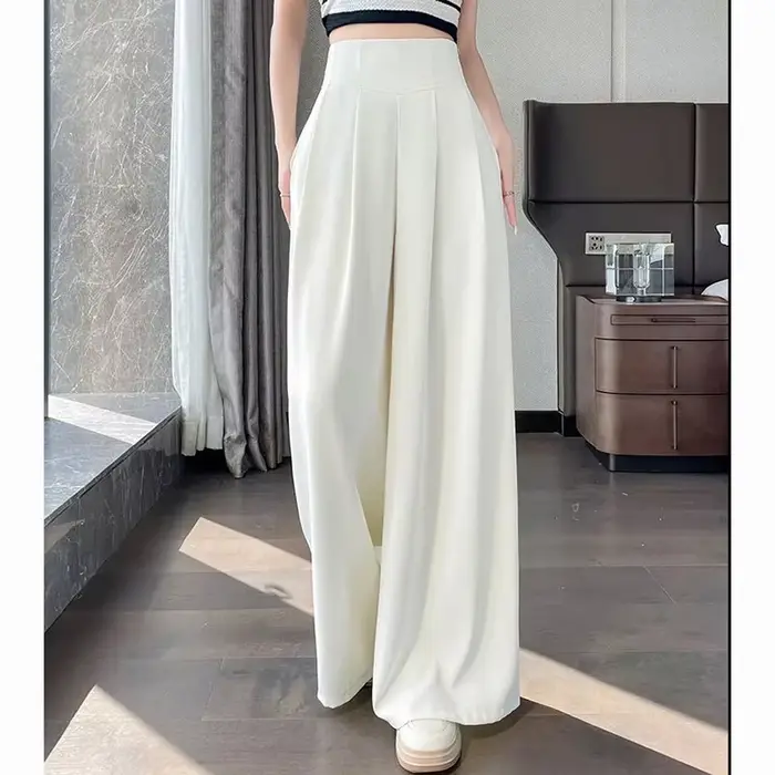 Pantalon coréen solide pour femmes, costume concis, taille haute, mode basique, ample, amincissant, 