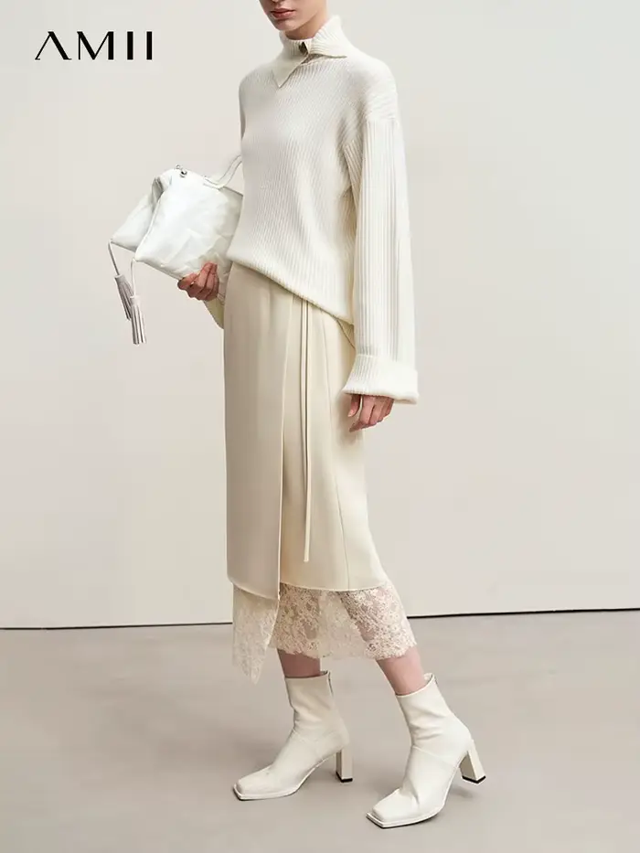 Amii minimalisme 2024 jupes pour femmes nouveau automne élégant banlieue dentelle sangle jupe une pi