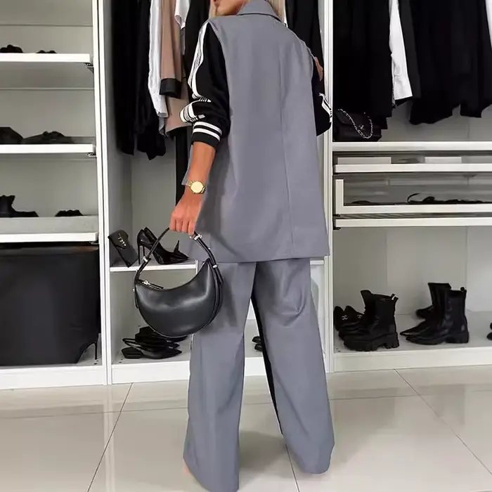 Blazer à Double boutonnage pour femme, tenue de bureau élégante, ample, manches longues, ensemble à 