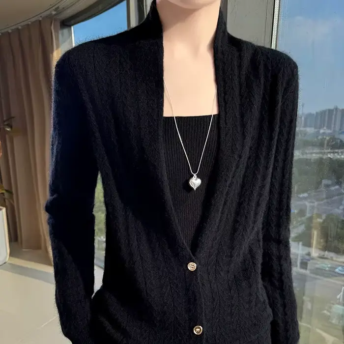 Šálový golier dámsky Cardigan topy jeseň zima nový Štýlový 100% merino vlna pulóver pôvabná dámska