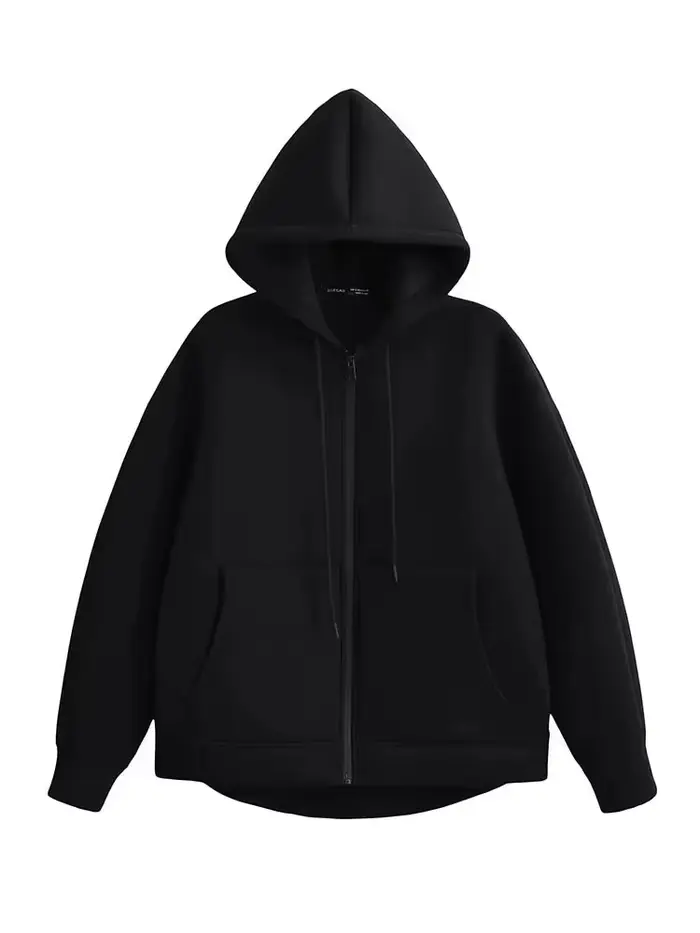 HH automne hiver femmes fermeture éclair manteau à capuche haute rue Double poches surdimensionné Ja