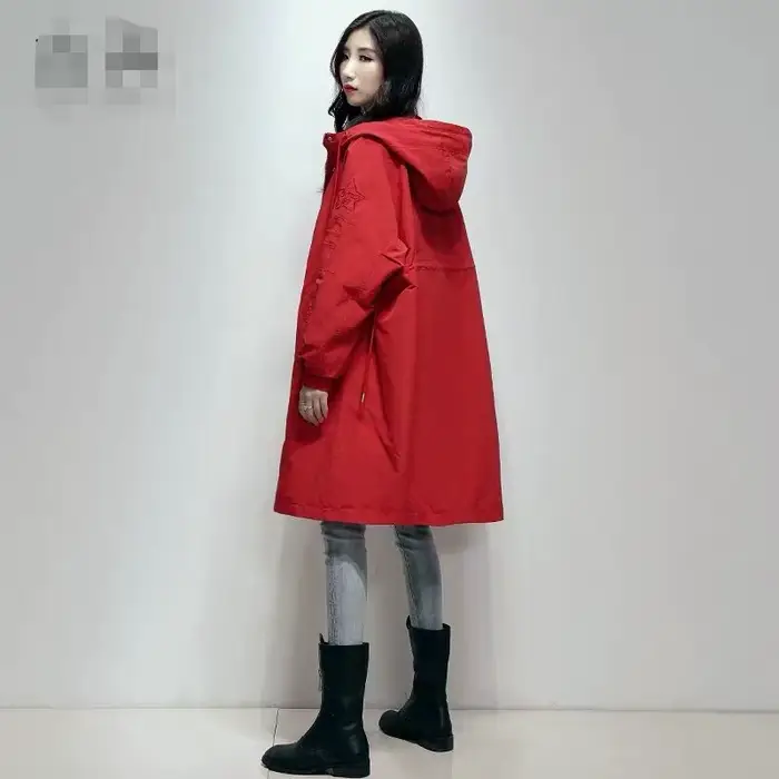 Coupe-vent brodé Long pour femmes, manteau Chic, ample, taille collectée, mode Hong Kong, nouvelle c