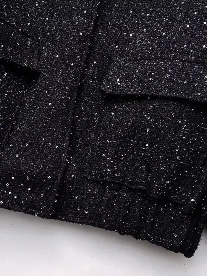 Nlzgmsj – veste à paillettes brillantes pour femme, manteau court à manches longues et col montant, 