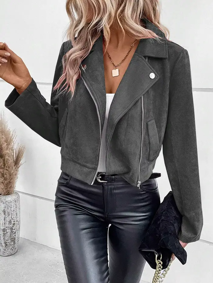 Veste femme en polyester mince avec zip et détails de motard pour automne hiver occasions spéciales