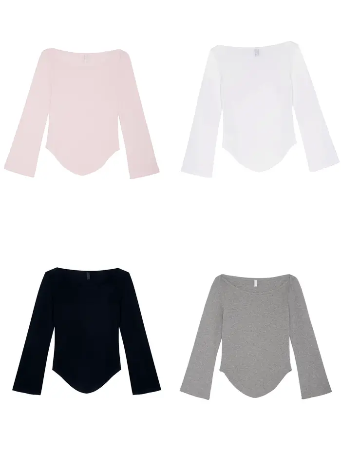 T-shirt rose à manches trois-quarts et col rond pour l'automne, haut gris à ourlet en V, haut blanc 