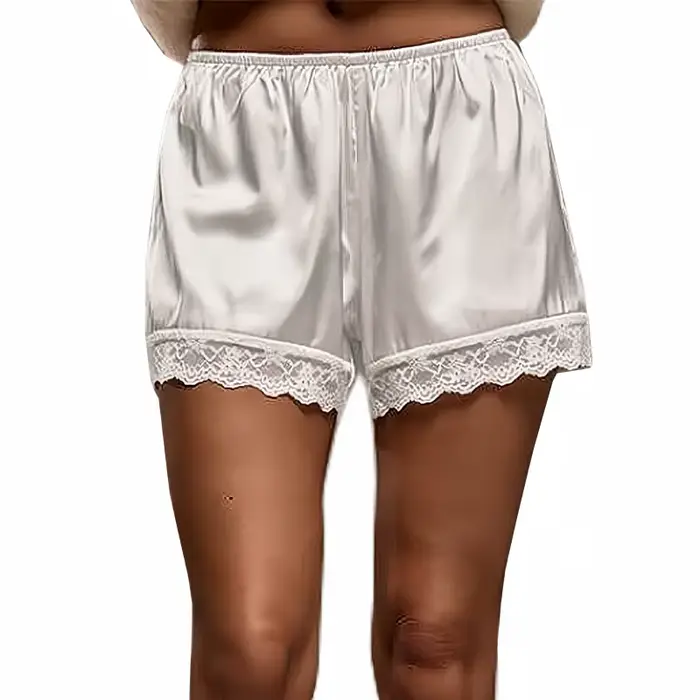 Short de salon en Satin pour femmes, taille élastique, dentelle, Patchwork, pyjama ample, vêtements 