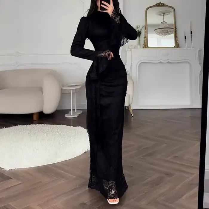 Elegantné večerné šaty z vyšívanej čipky pre ženy