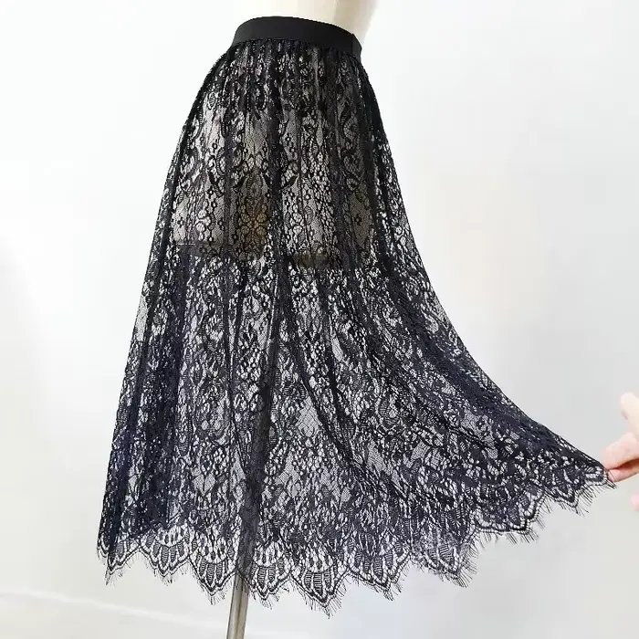 Été femmes maille dentelle Transparent longue Tulle jupe mode coréenne Sexy dames élastique taille h