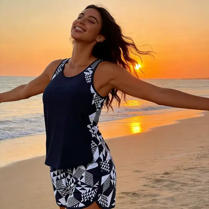 Štýlové polyesterové plážové bikiny s diskrétnou potlačou pre ženy letné príležitosti a relaxáciu