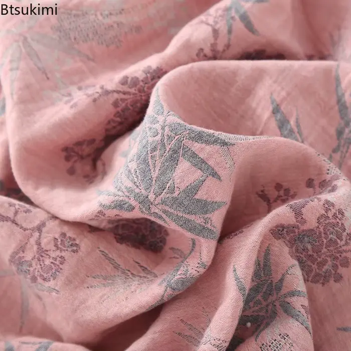 Btsukimi pyžamo Set pre ženy v čistej bavlne, retro dizajn, mäkká podšívka, veľkosť M L XL, farby ružová šedá, spánok a odpočinok príležitosti