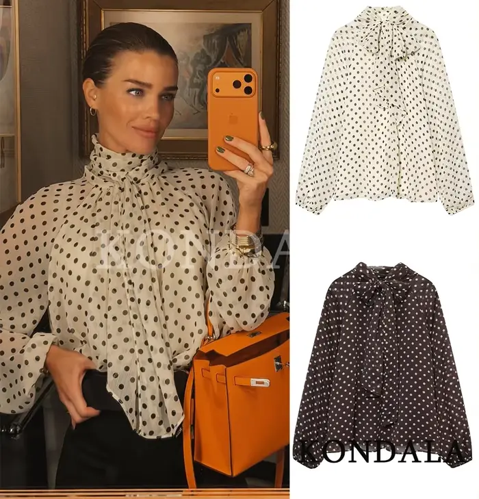 KONDALA femmes à la mode à pois Blouse noeud papillon col rond chemise nouvelle mode 2026 printemps 