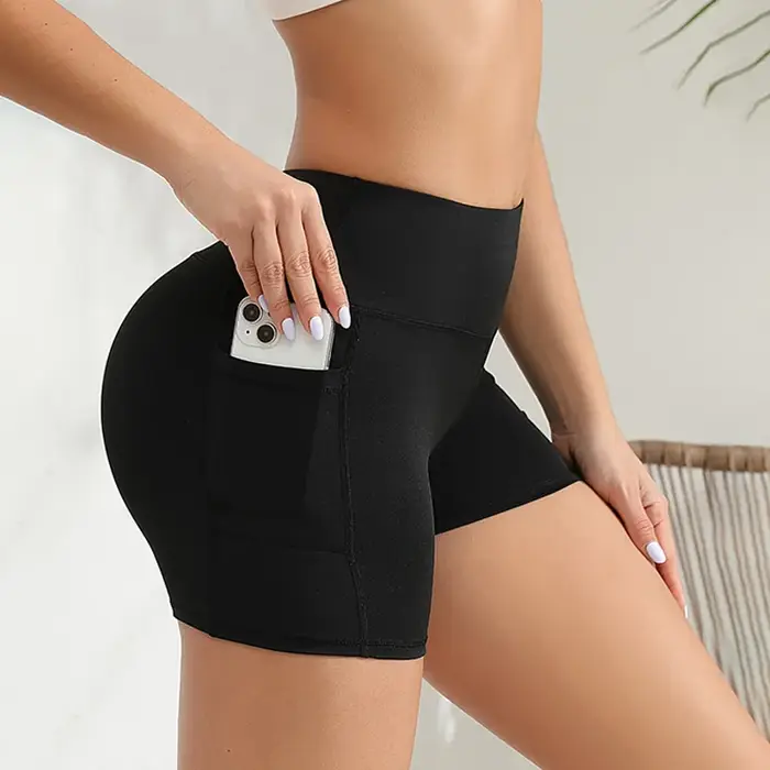 Short de yoga en spandex avec poches pour femme, taille haute, short d'entraînement
