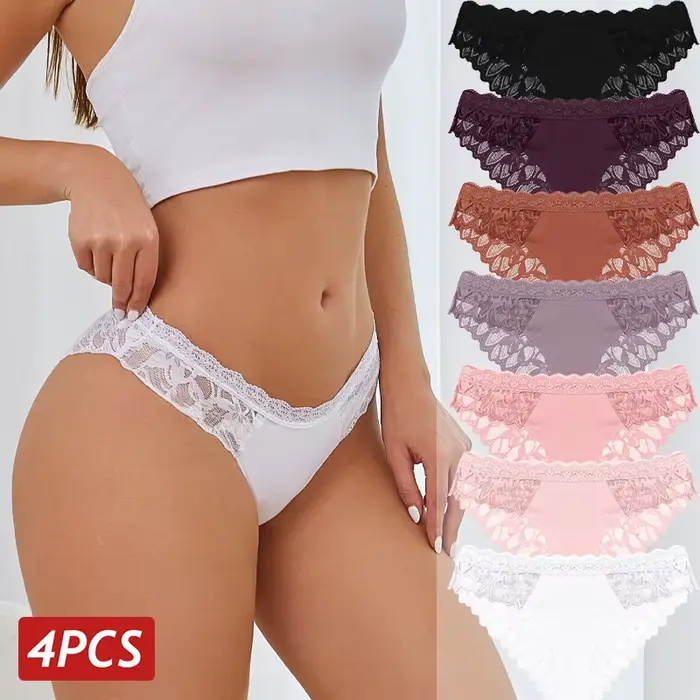 4 kusy / Set Sexy kvetinové čipky nohavičky ženy priedušné nohavičky perspektíva nízky pás Sexy spodná bielizeň Mäkká žena jednofarebné spodné prádlo