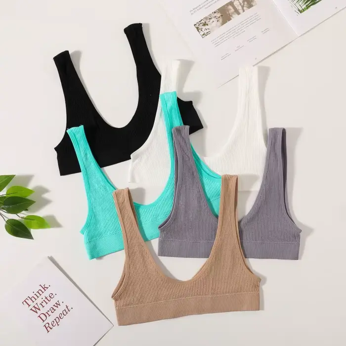 Soutien-gorge push-up pour femme, petite taille, sans armatures, bralette côtelée à col en U, sans rembourrage, plusieurs couleurs, crop top, lingerie sexy pour femme, tailles M-XL