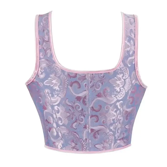 Ročník Jacquard čipka overbust korzet vysoké krátke ženy gotické bustier vesta viktoriánska móda tank telo Shaper korzet