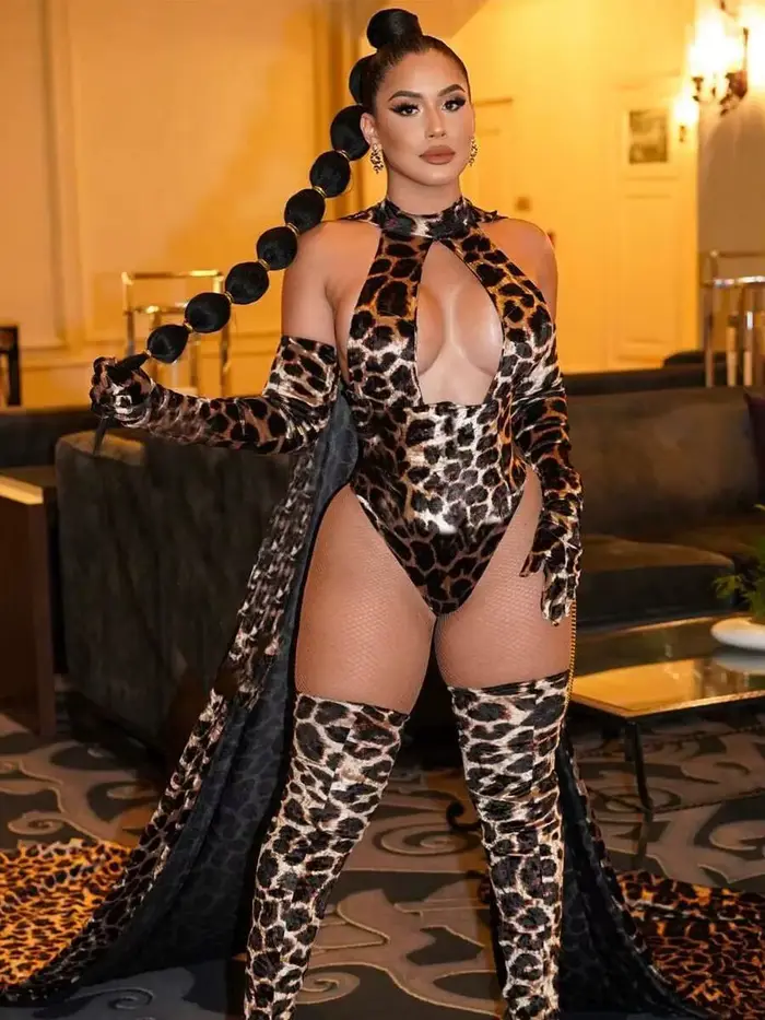 Leopard tlač body pre ženy, s rukavicami, legíny, prelamované, bez chrbta, hlboké V popruhy, bez rukávov, očarujúce, jemné, 3X4C