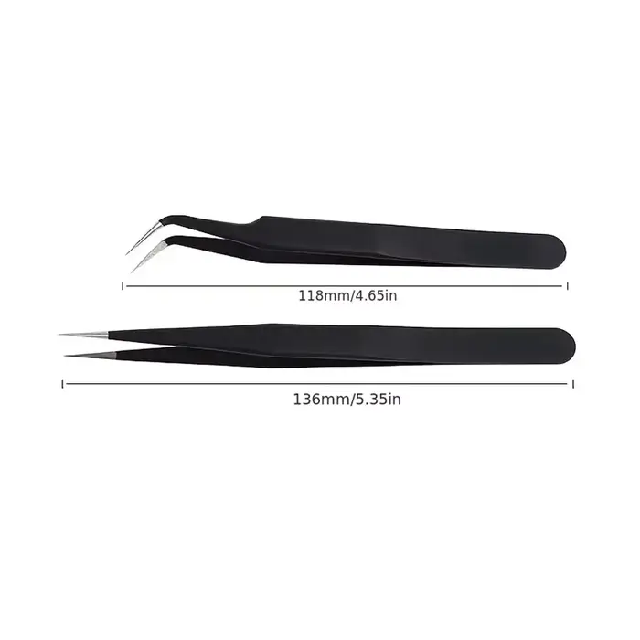 Pincettes antistatiques, pincettes noires de précision pour Nail Art et Extensions de cils, outils d