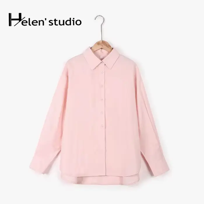 Voľná dámska košeľa 100% bavlna, elegantná a ležérna, s golierom, dlhé rukávy
