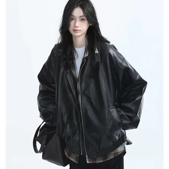Veste rétro en Faux cuir pour femmes, mode printemps-automne, fermeture éclair, manteau en cuir à ma