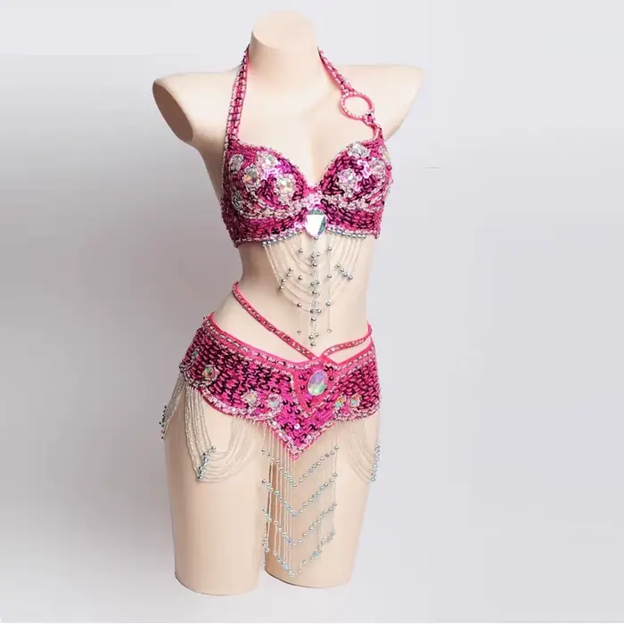 Costume de nuit Sexy pour filles, Costume de danse du ventre perlé fait à la main, soutien-gorge et 
