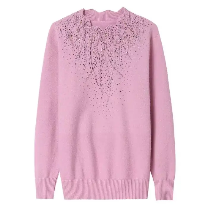Pull en laine diamant pour femmes d'âge moyen, automne-hiver, pulls en peluche épais et chaud, robe 