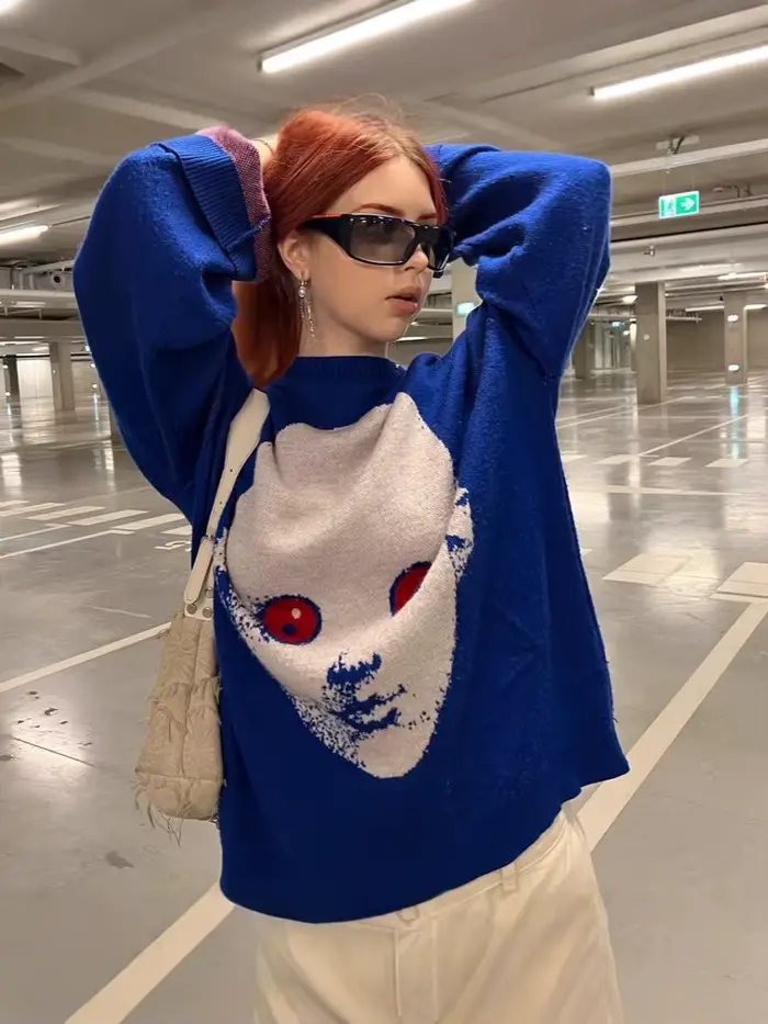 Y2K pull hiver graphique Streetwear femmes Vintage pull pull haute tricots surdimensionné gothique à