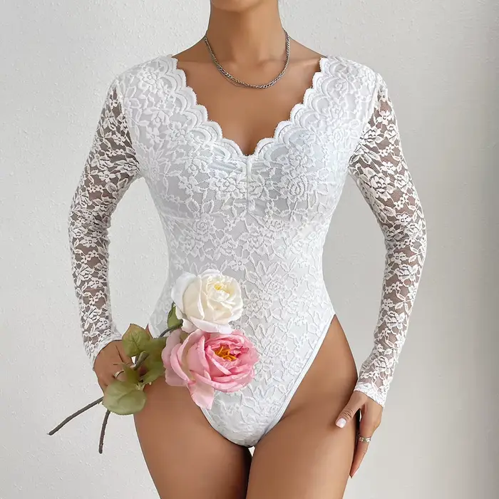 Sexi biele čipkované body pre ženy