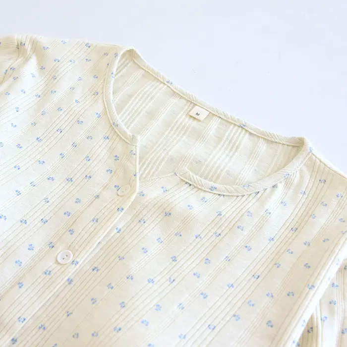 Pyjama en coton tricoté jacquard à motifs floraux pour femmes style pastoral basique automne printemps confort doux