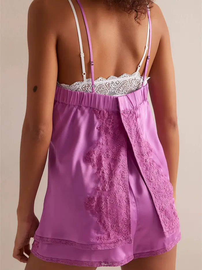 Sexy saténový pyžamový set pre ženy, 2-dielna, čipka Tie, V-Neck, špagety popruhy, Top a šortky, Boho štýl, Vintage, rôzne oblečenie na spanie