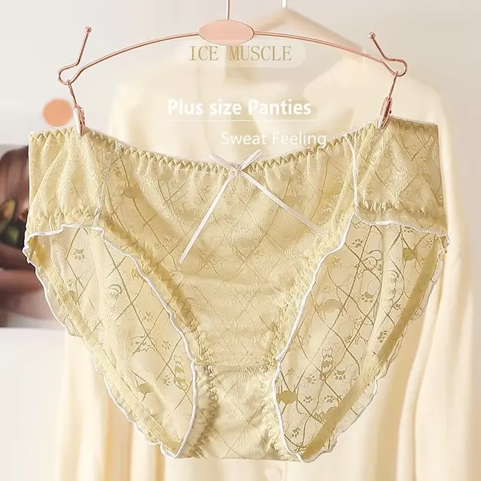 Veľká veľkosť M až 4XL dievčenské čipkované nohavičky mliečne pocitové slipky cukríkové farby sieťované bavlnené klinové dámske sexy spodné prádlo