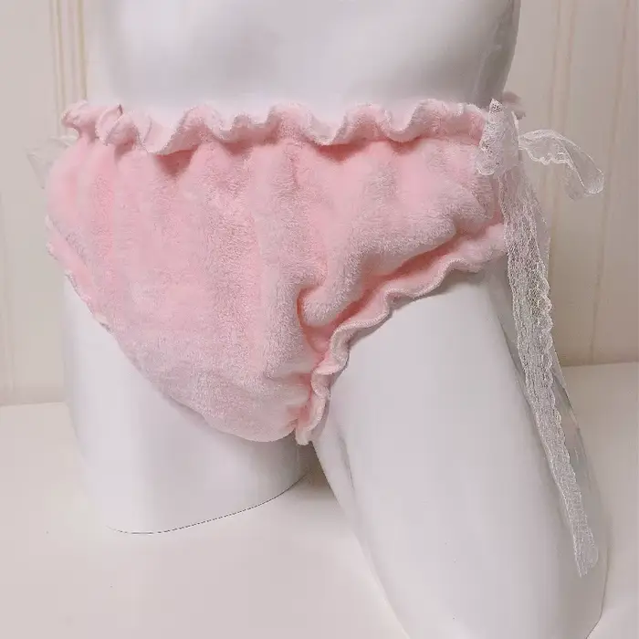 Ženy Sexy Ružový Flanel Čipka Nohavičky Motýľ Nafúknuté Dotyk Teplé Hrubé Zlaté Lolita Nohavičky Živá show Tanečné Nohavičky Súkromná Párty