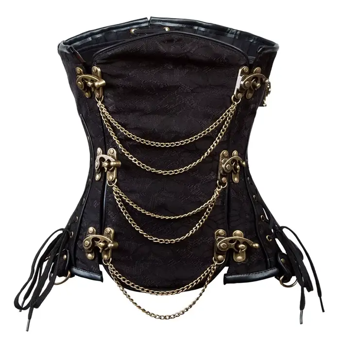 Corset Steampunk marron sous le buste pour femme, entraîneur de taille désossé en acier, bustiers et