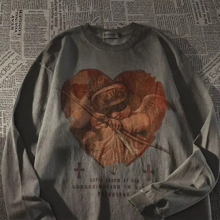 Mikina Y2K Retro Europe Love Angel Print