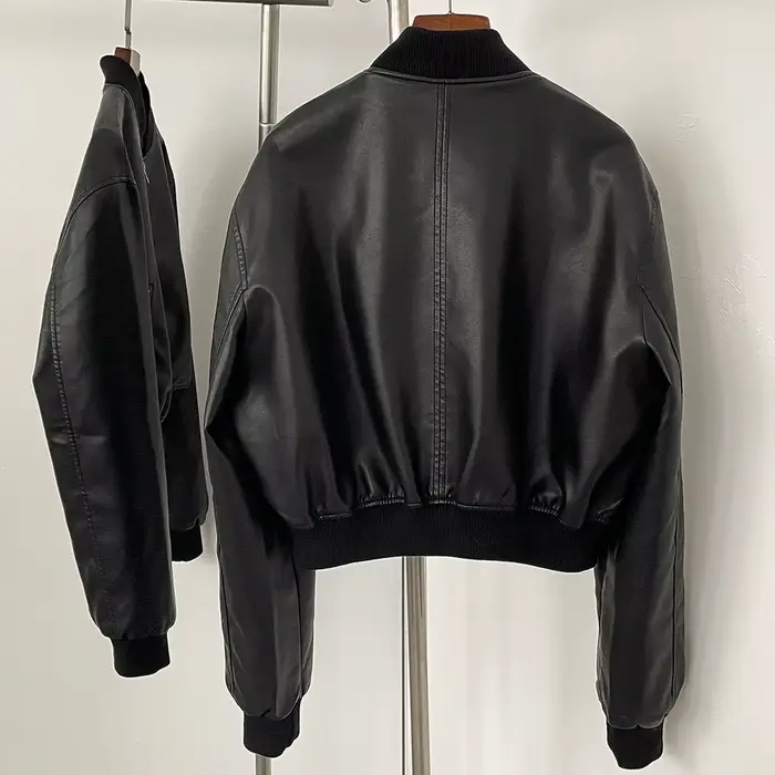 Manteau court en cuir de couleur unie pour femme, cardigan court à fermeture éclair, style rétro, dé