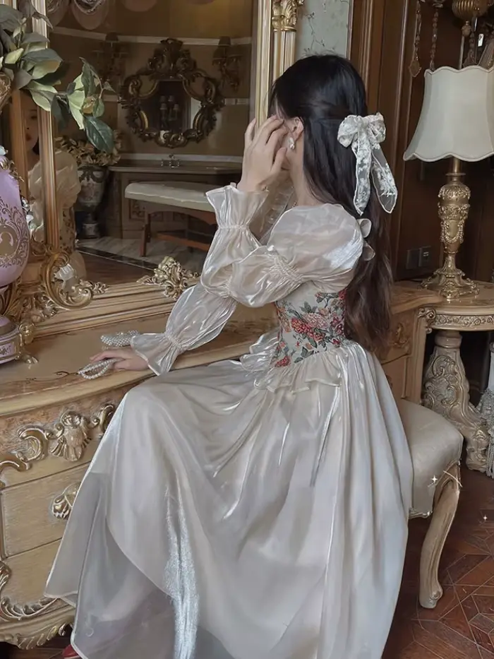 Vintage elegantná kvetinová šaty pre ženy 2023 jeseň okrúhly výstrih ležérne večerné