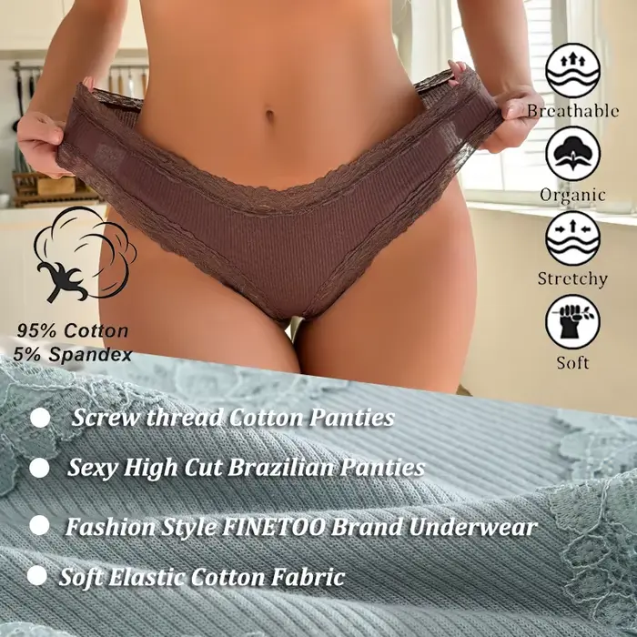 7-dielna súprava pre ženy Sexy čipka bavlnené nohavičky bezšvové brazílske