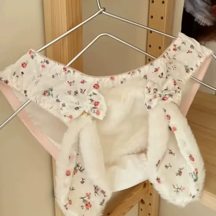 nohavičky v zamatu s králičími ušami a lukom, roztomilý, plyšový, štýl Lolita, pre ženy, mäkký, teplý, s čistým bavlneným rozkrokom, stredná veľkosť