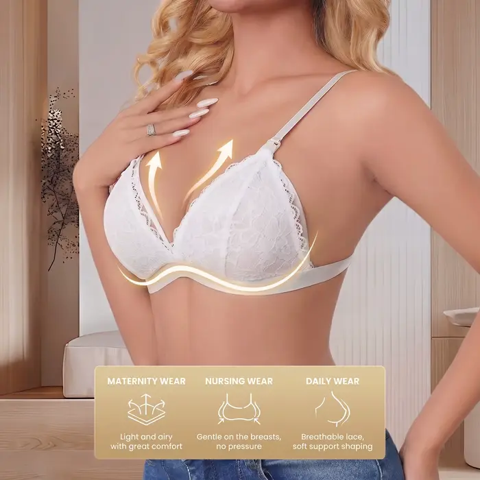 Biela čipka bezdrôtová dojčiaca podprsenka pre ženy, predné uzavretie, mäkká bralette pre tehotenstvo a po pôrode