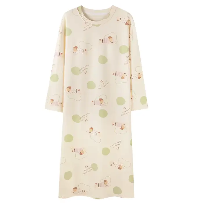 Nouvelle Robe de Nuit Femme à Manches Longues 100% Coton – Chemise de Nuit