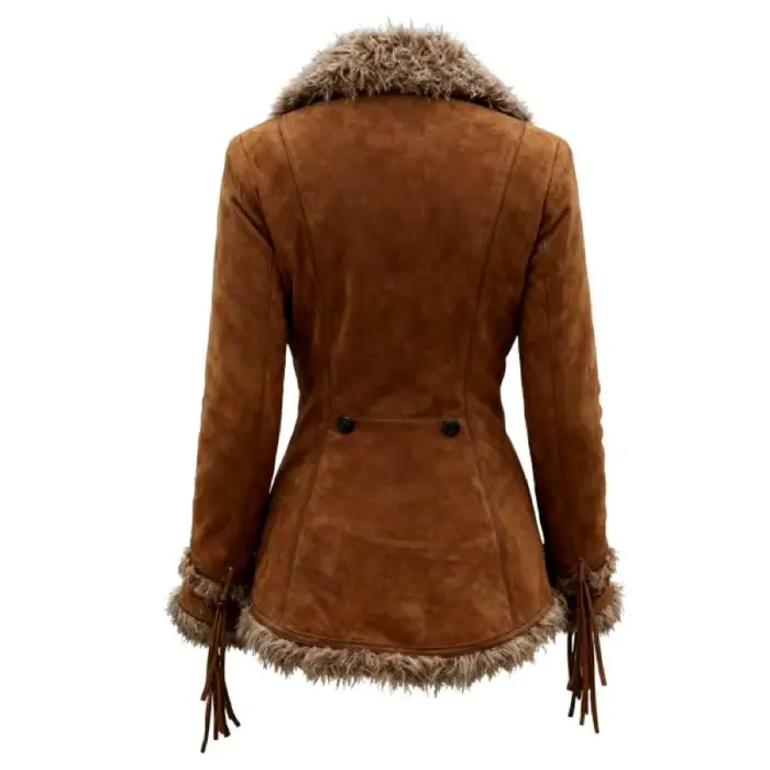 Manteau en daim Vintage pour femmes, manteau à revers avec col en fourrure, manteau de Style mendian