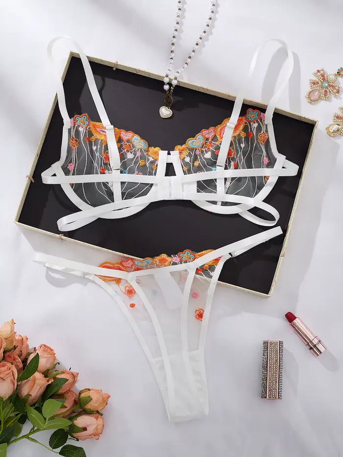Sexy kvetinové vyšívané dámske spodná bielizeň nastaviť veľkosť S M L XL špeciálne príležitosti