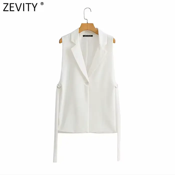 Zevity-Gilet fendu sur le côté pour femme, Vêtements d'extérieur chics, Mode féminine, Solide, Un bo